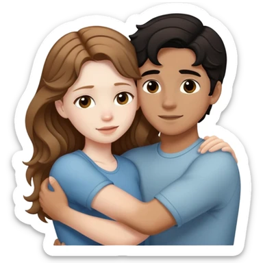 girl with long light brown hair and pale skin hugging a boy with short black wavy hair and tanned skin sticker