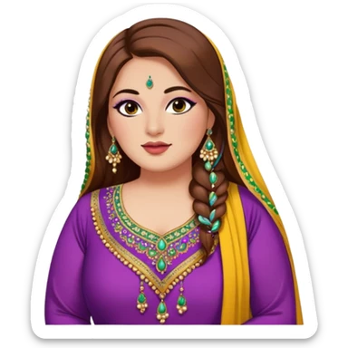 big plus size,, long brown hair, pakistani clothes, baddie,pretty, makeup, lipgloss, black eyeliner, colorful, beading, dupatta, salwar sticker