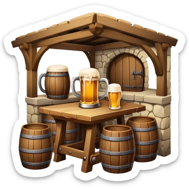 medieval tavern beer wood cup sticker