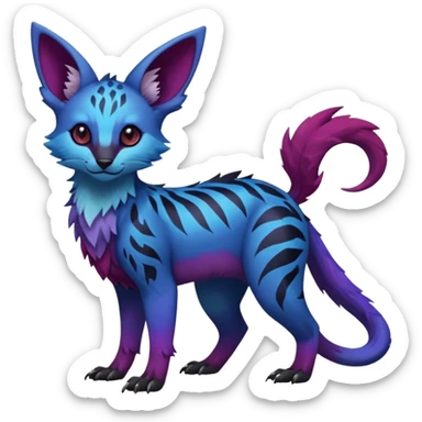 Feral Rare realistic edgy black-blue-burgundy-violet-gradients pretty beautiful handsome gorgeous aesthetic colorful vibrant Vernid-Trico-species-Fakemon-creature by LiLaiRa, random markings, tufted ears, full body sticker
