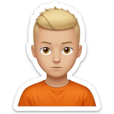 Blonde Buzzcut And Brown Mohawk. Amber Eye. Orange Tshirt. White Sleeve. Teenage Boy sticker