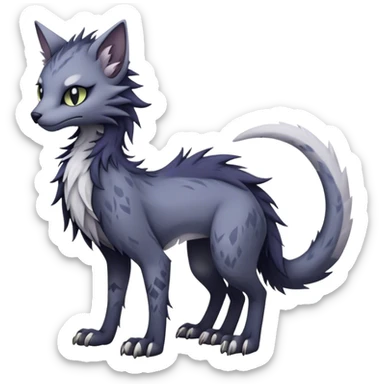 Kawaii dark edgy gloomy dusky dull-colored fantasy ethereal feline-vernid-sergal-fursona animal creature with a tufted tail full body with intricate markings  sticker