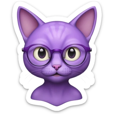 purple alien cat with no fur, and spectacles and hair sticker