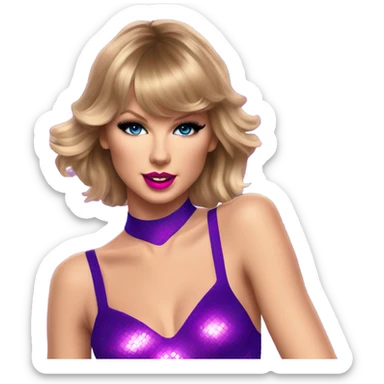 taylor swift with her iconic eras tour bodysuit the purple pink and blue one sticker
