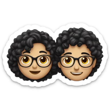 boy with curly blonde hair and glasses hugging girl with black hair and glasses sticker