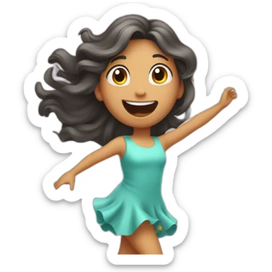 Girl with waving hair in dress flying and catching a star sticker