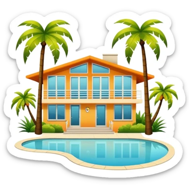 Mid century modern home with palm trees sticker