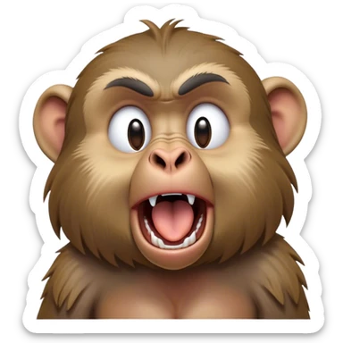 Cinematic Cute Yawning Baboon Portrait Emoji, Head tilted slightly with a dramatic, wide-open yawn, showcasing a soft, textured Fur of earthy browns with droopy ears, round eyes barely open in drowsy contentment, Simplified yet irresistibly adorable features, highly detailed, glowing with a soft, cozy glow, high shine, relaxed yet expressive, stylized with a touch of playful urban charm, bright and endearing, soft glowing outline, capturing the essence of a sleepy yet affectionate baboon, so drowsy it feels like it could stretch out of the screen and curl up for a nap! sticker