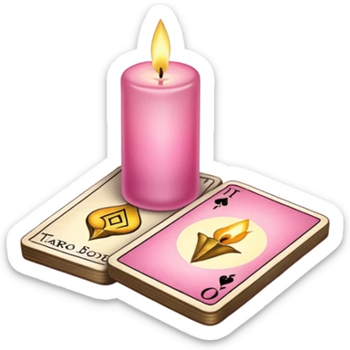 A pink deck of tarot cards and a one candle nearby sticker