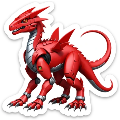 Cool Edgy Futuristic Red Digimon-Fakemon-Guilmon-Velociraptor-Dragon-Mecha full body sticker