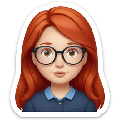 girl with chubby cheeks, long red hair, and glasses sticker
