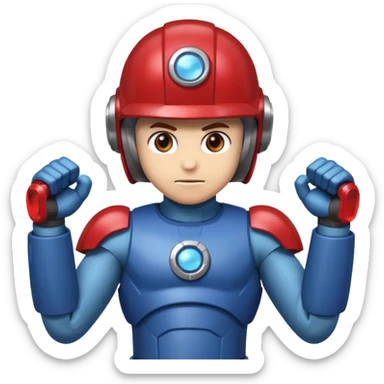 mega man but with the color rootbeer brown shiny like metal with arms for guns and a dark shiney red healmet sticker