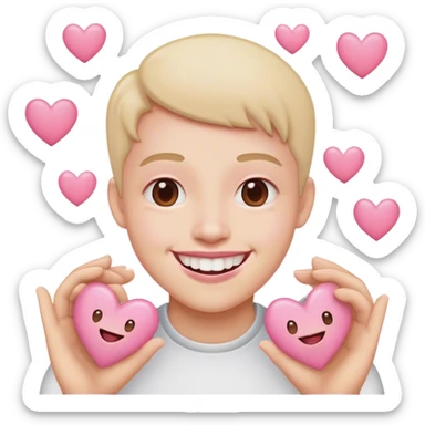 No teeth Smile emoji with 2 pink hearts  sticker