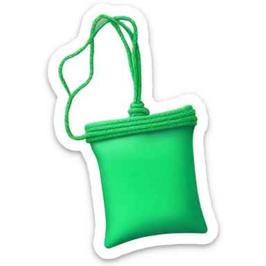 hand holding up a green pouch tied with light green string sticker