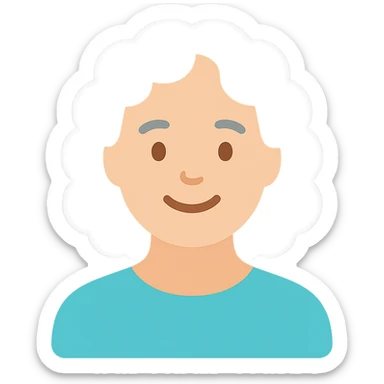 smiling 50 year old lady with silver curly hair sticker