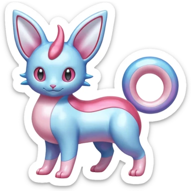 Shiny Pastel Translucent Sparkly Skitty-Milotic-Sylveon-Lumineon-Dragonair-Fakémon-hybrid-creature (full body)  sticker