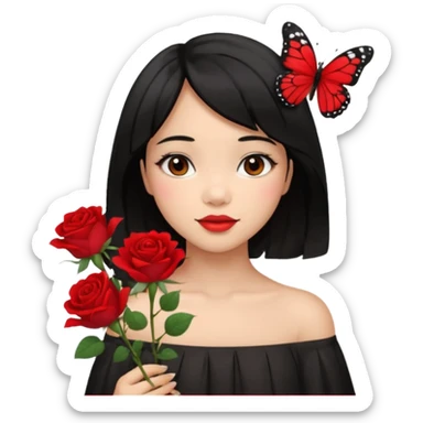 Red girly stuff filipino black hair with straight wavy hair medium length butterfly haircut sticker