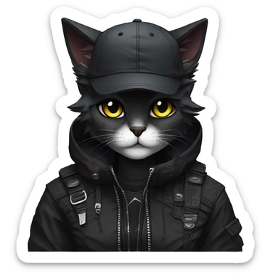 Edgy Beautiful Cool Anthro dark cat-fursona punk techwear and hat sticker