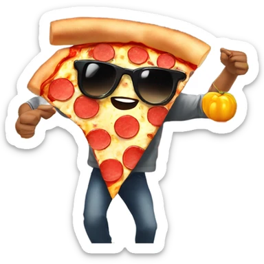 Pizza dancing in NYC eating a slice of pizza with sunglasses on sticker