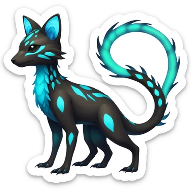 Rare realistic dark-neon glowing bioluminescent edgy badass epic pretty beautiful handsome gorgeous aesthetic colorful vibrant Vernid-Trico-species-Fakemon-creature by LiLaiRa, 4 legs, 1 tail, random markings, (full body) sticker