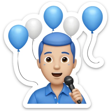Stud singing 1,2,3 release em with white and blue balloons flying overhead emoji like with mic in hand  sticker