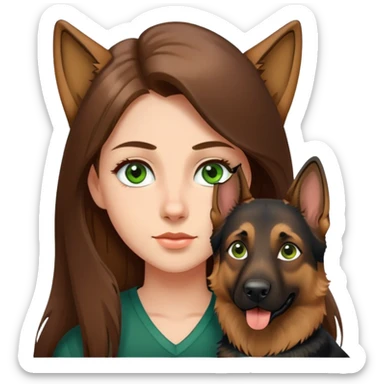 girl with long brown hair and green eyes with one german shepherd  sticker