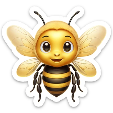 Cinematic Cute Bee Portrait Emoji, Head tilted playfully and inquisitively, featuring a delightfully small, fuzzy body with bright, shimmering eyes and adorable, delicate wings, Simplified yet irresistibly adorable features, highly detailed, glowing with a warm, inviting glow, high shine, affectionate and lively, stylized with a touch of whimsical honeyed charm, soft glowing outline, capturing the essence of a mischievous bee that seems as if it could buzz out of the screen into your arms! sticker