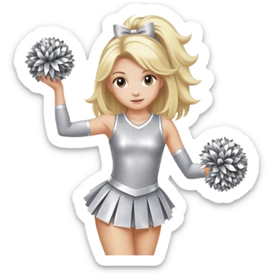 Cheerleader with blonde hair down holding Pom Pom’s wearing all silver and glitter sticker