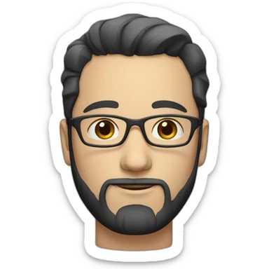 White man with black hair and beard and big forehead wearing glasses sticker