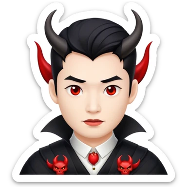 an asian male bride with the face of devil in black wedding dress sticker