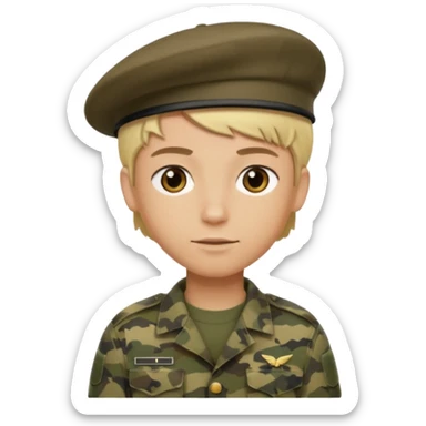 a soldier with short blonde hair in camo male in a beret  sticker