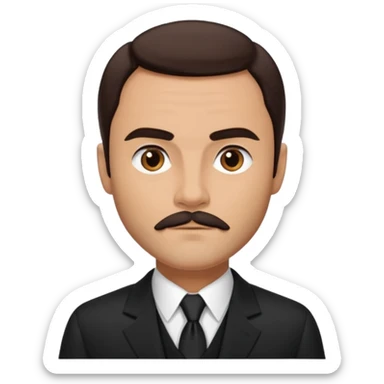 John Saxon with dark brown hair and short mustache, black suit, tan skin sticker