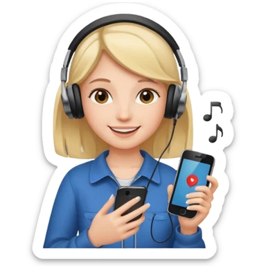 Girl listening to music with earphone and phone in hand sticker