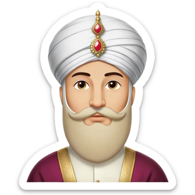 ​Cinematic Realistic Portrait of Suleiman the Magnificent, depicted as a regal Ottoman sultan adorned with a large, white, round, tall turban and a majesti beard, his commanding gaze bathed in warm, historic lighting that exudes timeless authority and grandeur, sticker
