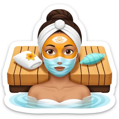 Lady with face mask spa beauty full face relaxing sticker