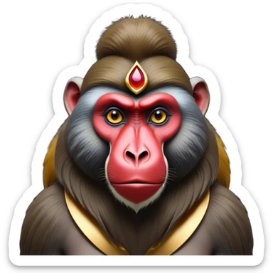 Cinematic Noble Mandrill baboon Portrait Emoji, Poised and regal, with a striking, powerful build and a vivid, deep-set soulful eyes, Simplified yet sharp and sophisticated features, highly detailed, glowing with a vibrant, dignified glow, high shine, intelligent and commanding, stylized with an air of exotic majesty, focused and attentive, soft glowing outline, capturing the essence of a watchful and confident primate, so majestic it feels as though it could step out of the screen with effortless authority! sticker