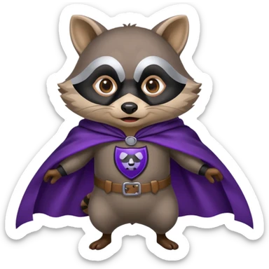 alors ce raton laver doit être équipé d'une cape de thieving noir avec trim bordure mauve comme dans le jeu old school runescape. au centre de la cape une icone de masque de voleur est visible . le visage du raton est shook sticker