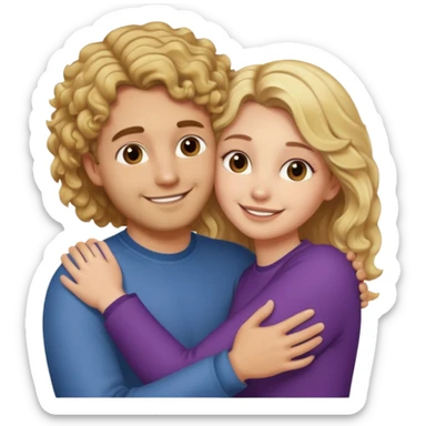blonde girl with straight hair and medium toned guy with brown curly hair hugging sticker