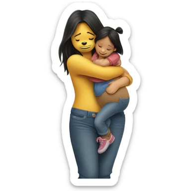 Winne the Pooh hugging pretty brunette girl wearing jeans sticker