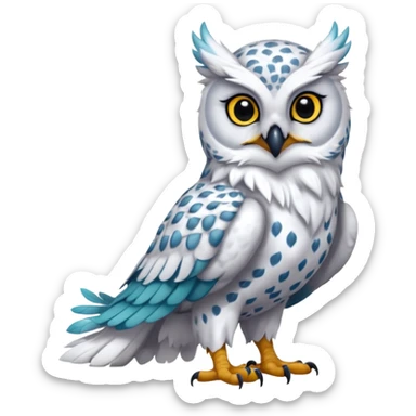 Beaked beaky beak-mouthed Realistic wild natural elegant pretty beautiful handsome shiny colorful furry 4-legged digitigrade gryphon-griffin-snow-leopard-snowy-owl-fusion-hybrid-fursona-furry-animal-creature, full body, hyper-realism, long tufted tail sticker