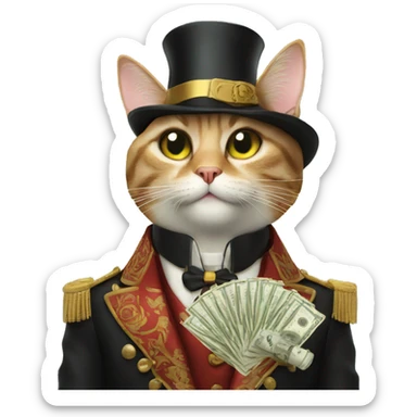 Cat with a cigarette with money signs in his eyes wearing fancy clothes sticker