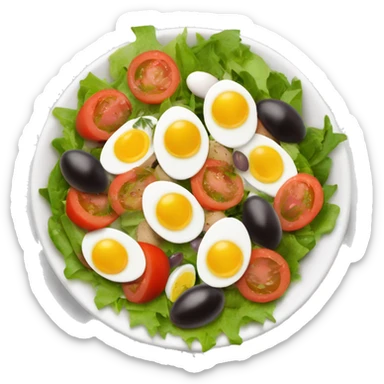 Salade niçoise emoji (a salad that originated in the French city of Nice. Made of tomatoes, hard-boiled eggs, olives, anchovies, olive oil, vinaigrette) sticker