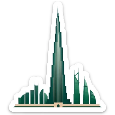 Burj Khalifa, light beige silhouette with dark green accents, emoji style sticker
