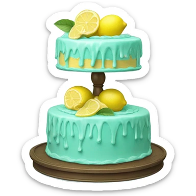 Isolated realistic layered lemon cake on tiffany blue cake stand. sticker
