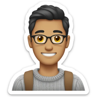 slightly whiter, filipino guy, 18 y.o with glasses wih sweater, thumbs up sticker