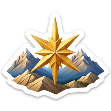 eight-pointed star with wide points and mountain silhouette in center sticker