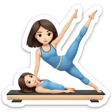 Chica de pelo por los hombros color castaño oscuro haciendo pilates sticker