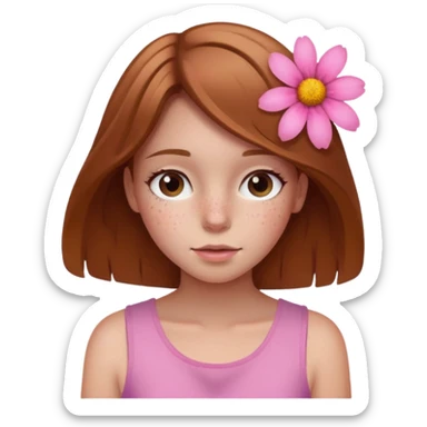 Girl with With light brown hair and a summer pink flower on her head and freckles sticker