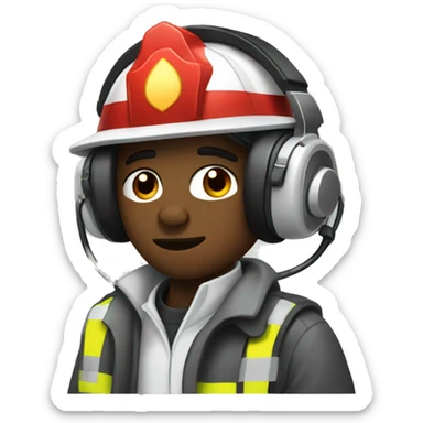 A white firefighter playing video games listening to music sticker