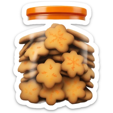 Realistic glass cookie jar with orange lid full of gingerbread cookies isolated.  sticker